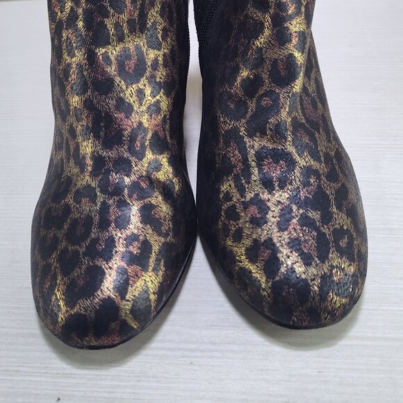 Neiman Marcus Womens Size 6.5 Leopard Animal Print Metallic Boots Shoes - Picture 4 of 16